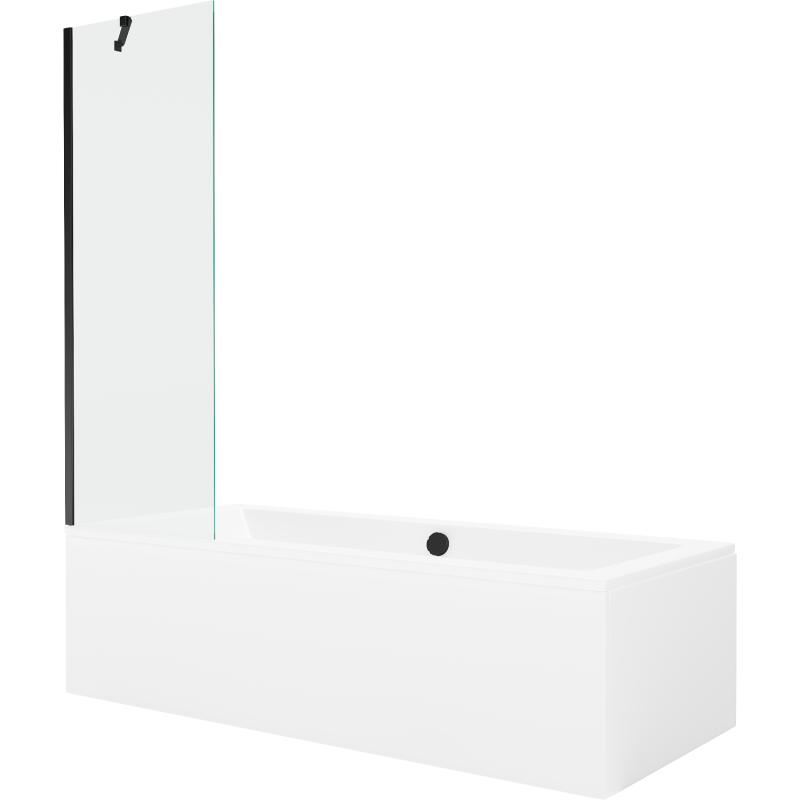 Mexen Cube obdélníková vana 170 x 80 cm s krytem a 1-křídlovou zástěnou 60 cm, průhledná, černá