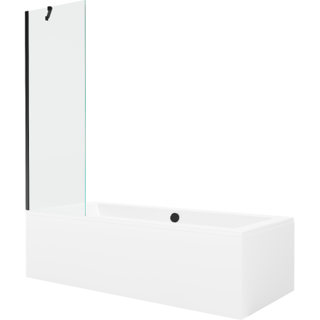 Mexen Cube obdélníková vana 170 x 80 cm s krytem a 1-křídlovou zástěnou 60 cm, průhledná, černá