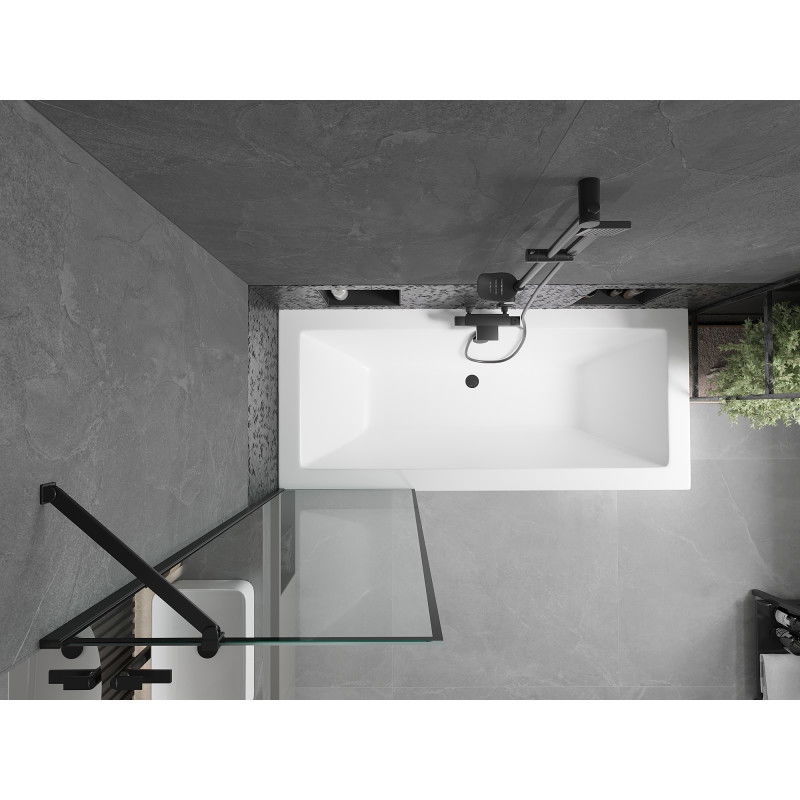 Mexen Cube obdélníková vana 170 x 80 cm s pláštěm a jednokřídlým paravánem 60 cm, černý vzor - 550517080X9506007070