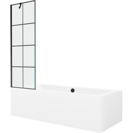 Mexen Cube obdélníková vana 170 x 80 cm s krytem a jednokřídlou zástěnou 60 cm, černý vzor - 550517080X9506007077