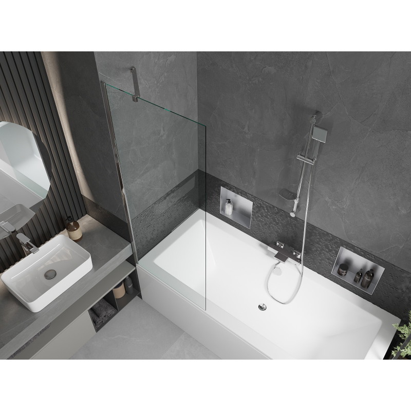 Mexen Cube obdélníková vana 170 x 80 cm s obložením a 1-křídlovou zástěnou 70 cm, transparentní, chrom