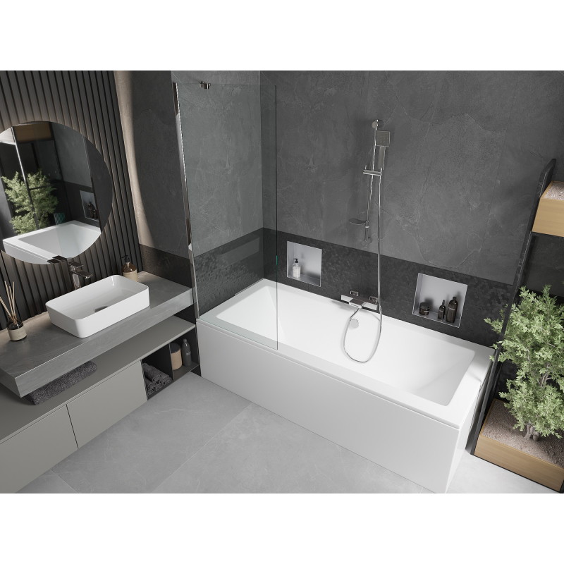 Mexen Cube obdélníková vana 170 x 80 cm s obložením a 1-křídlovou zástěnou 70 cm, transparentní, chrom