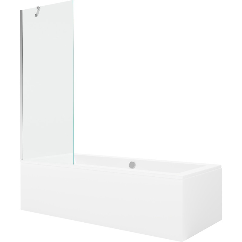 Mexen Cube obdélníková vana 170 x 80 cm s obudovou a jednokřídlou přepážkou 70 cm, transparentní, chrom