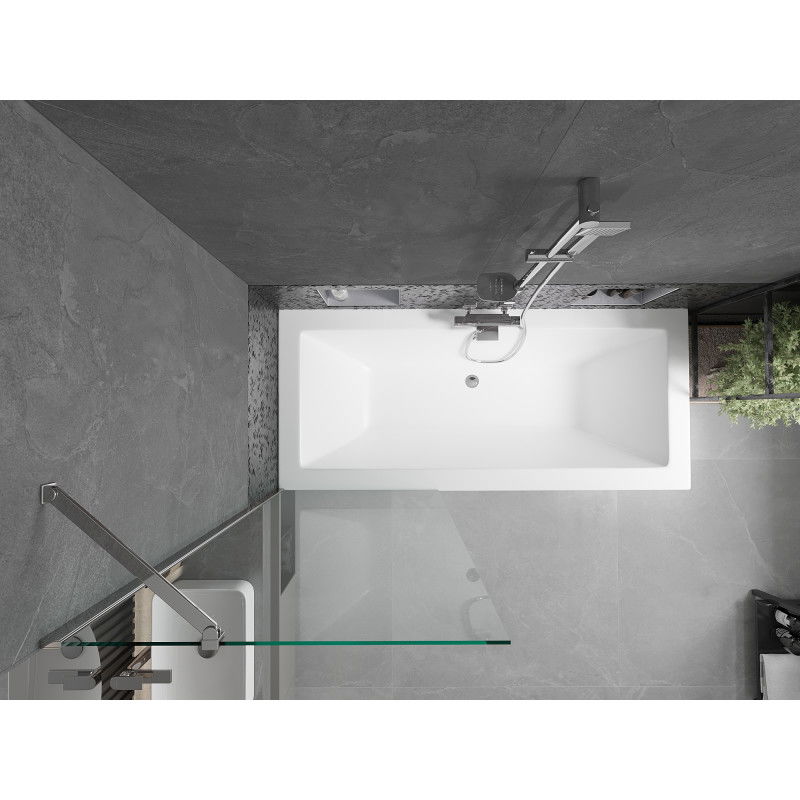 Mexen Cube obdélníková vana 170 x 80 cm s krytem a 1-křídlovou zástěnou 70 cm, transparentní, chrom - 550517080X9507000001