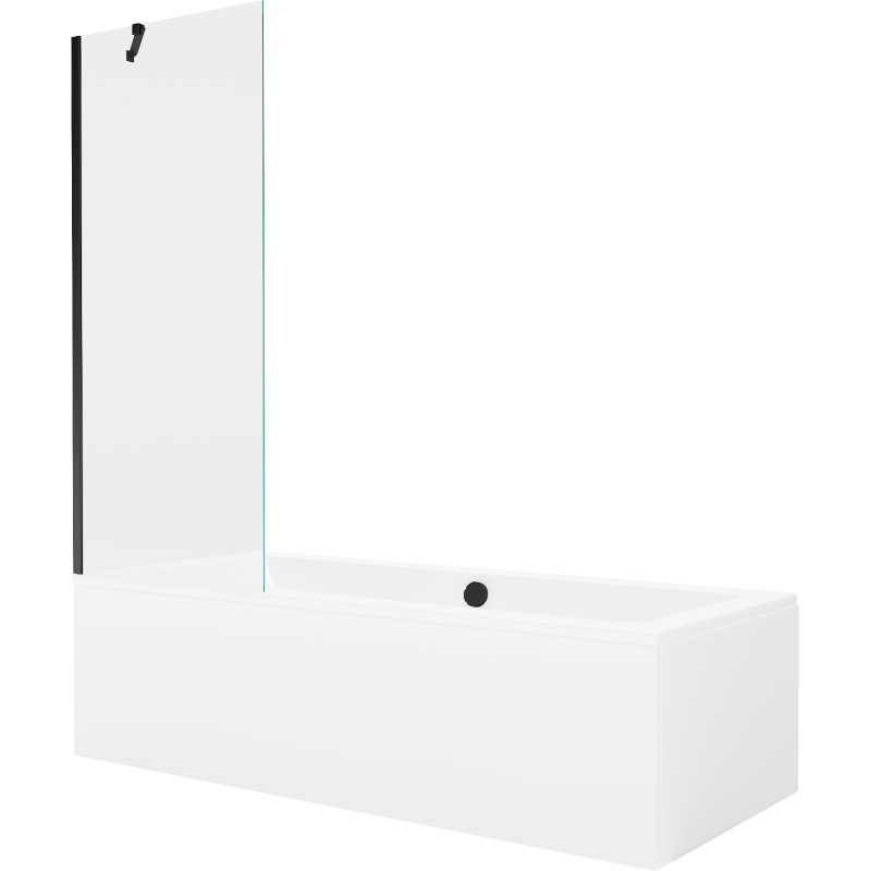 Mexen Cube obdélníková vana 170 x 80 cm s opláštěním a jednokřídlou zástěnou 70 cm, transparentní, černý