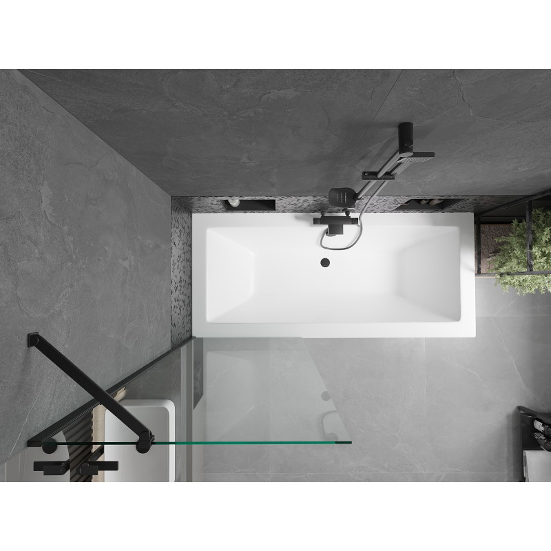 Mexen Cube obdélníková vana 170 x 80 cm s krytem a jednodveřovou zástěnou 70 cm, transparentní, černá
