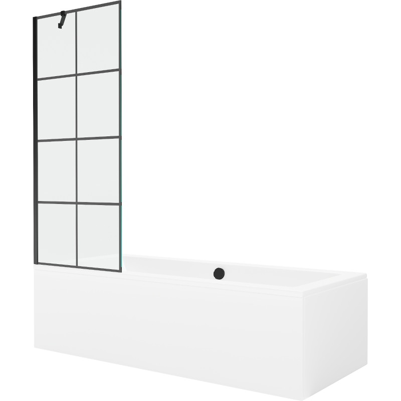Mexen Cube obdélníková vana 170 x 80 cm s krytem a jednokřídlou zástěnou 70 cm, černý vzor - 550517080X9507007077