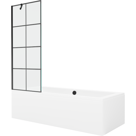 Mexen Cube obdélníková vana 170 x 80 cm s krytem a jednokřídlou zástěnou 70 cm, černý vzor - 550517080X9507007077