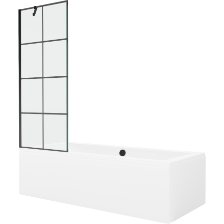 Mexen Cube obdélníková vana 170 x 80 cm s krytem a jednokřídlým paravanem 70 cm, černý vzor - 550517080X9507007077