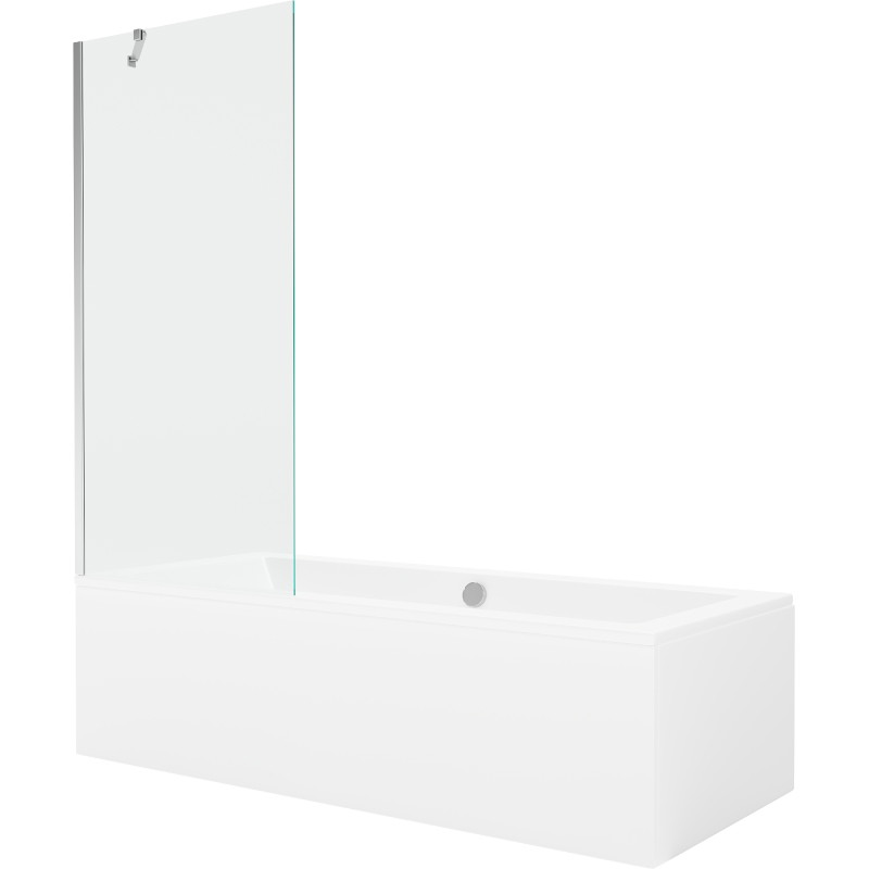 Mexen Cube obdélníková vana 170 x 80 cm s krytem a 1-křídlovou zástěnou 80 cm, transparentní, chrom