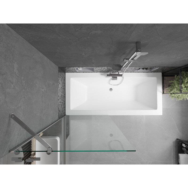 Mexen Cube obdélníková vana 170 x 80 cm s obrubou a jednokřídlým paravánem 80 cm, transparentní, chrom