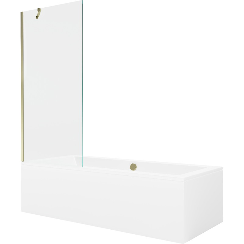 Mexen Cube obdélníková vana 170 x 80 cm s obložením a jednokřídlou zástěnou 80 cm, transparentní, zlatá