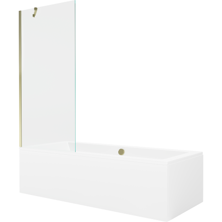 Mexen Cube obdélníková vana 170 x 80 cm s konstrukcí a jednokřídlou zástěnou 80 cm, transparentní, zlatá
