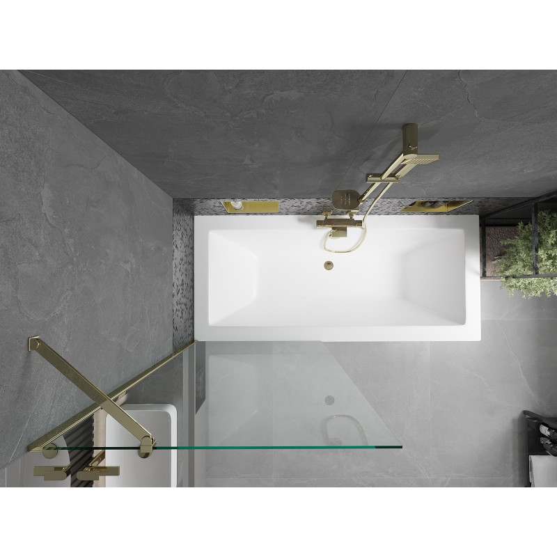 Mexen Cube obdélníková vana 170 x 80 cm s obložením a jednokřídlou zástěnou 80 cm, transparentní, zlatá