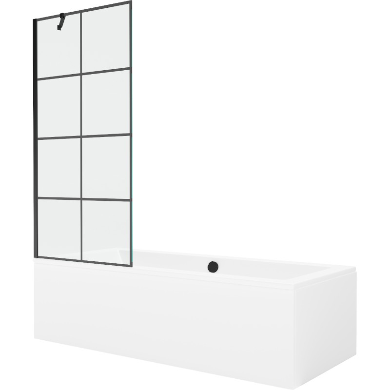 Mexen Cube obdélníková vana 170 x 80 cm s opláštěním a jednokřídlou zástěnou 80 cm, černý vzor