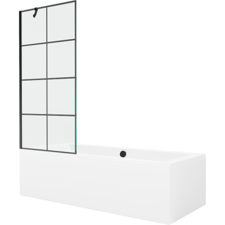 Mexen Cube obdélníková vana 170 x 80 cm s opláštěním a jednokřídlou zástěnou 80 cm, černý vzor