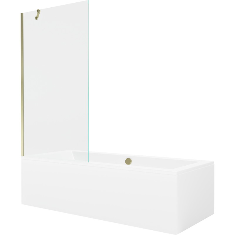 Mexen Cube obdélníková vana 170 x 80 cm s krytem a 1-křídlovou zástěnou 90 cm, transparentní, zlatá