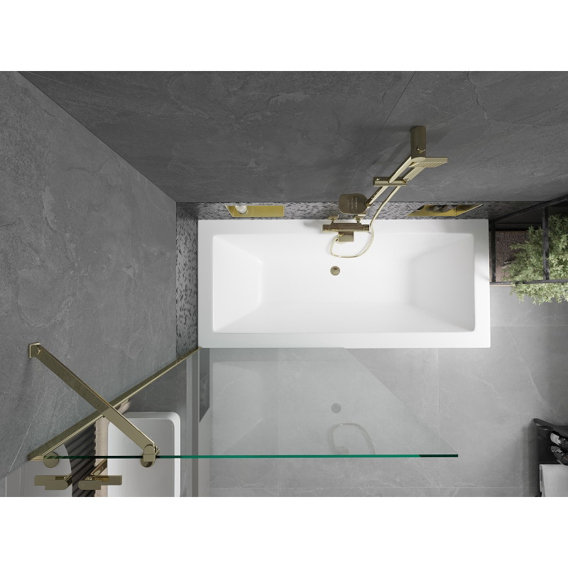 Mexen Cube obdélníková vana 170 x 80 cm s obkladem a 1křídlovou zástěnou 90 cm, transparentní, zlatá