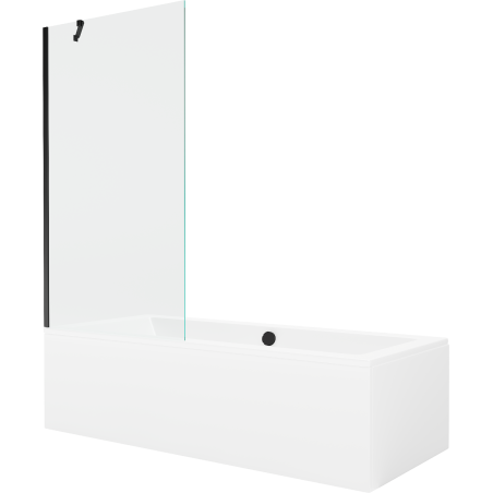 Mexen Cube obdélníková vana 170 x 80 cm s krytem a jednokřídlým paravanem 90 cm, transparentní, černá
