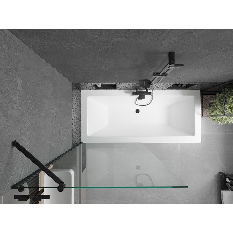 Mexen Cube obdélníková vana 170 x 80 cm s krytem a jednokřídlým paravanem 90 cm, transparentní, černá