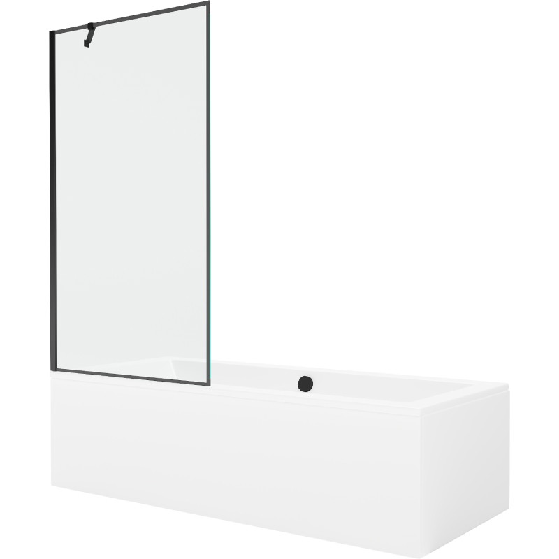 Mexen Cube obdélníková vana 170 x 80 cm s opláštěním a jednokřídlým paravánem 90 cm, černý vzor
