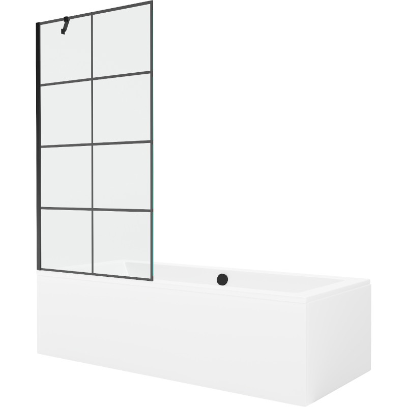 Mexen Cube obdélníková vana 170 x 80 cm s krytem a jednokřídlovou zástěnou 90 cm, černý vzor - 550517080X9509007077