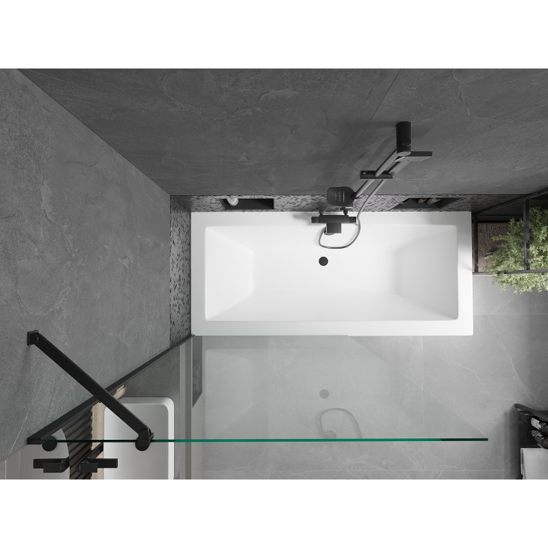 Mexen Cube obdélníková vana 170 x 80 cm s obložením a jednodílnou zástěnou 100 cm, transparentní, černá