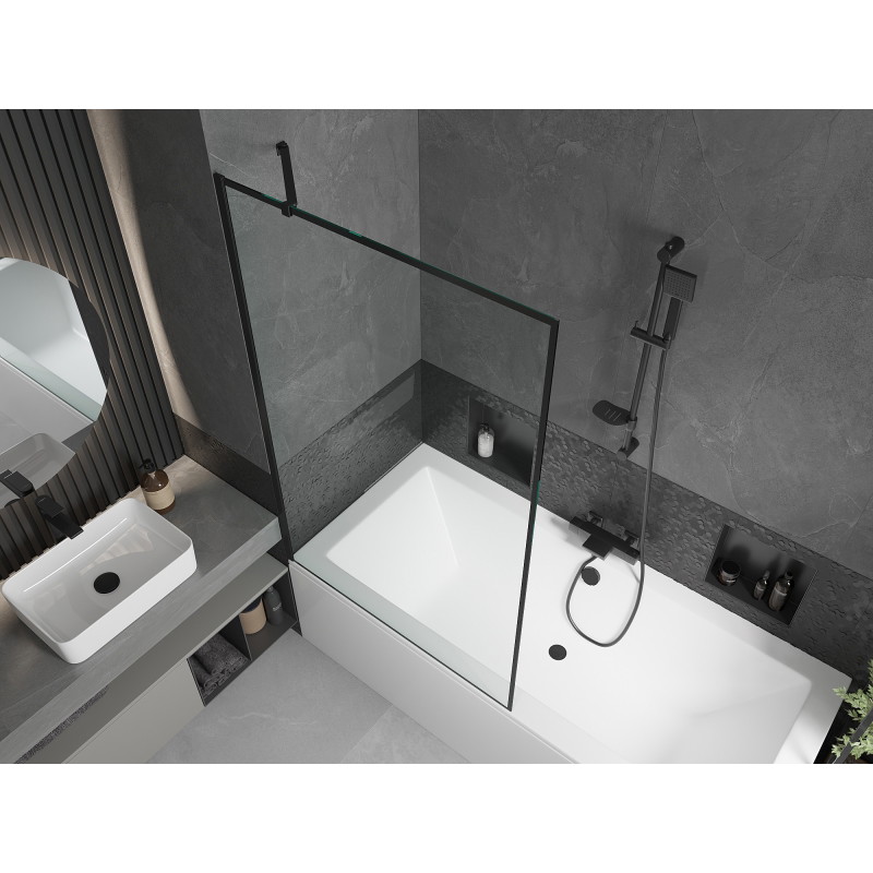 Mexen Cube obdélníková vana 170 x 80 cm s krytem a jednokřídlou zástěnou 100 cm, černý vzor - 550517080X9510007070