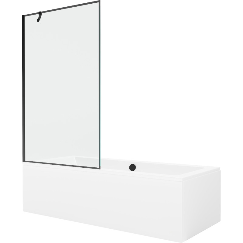 Mexen Cube obdélníková vana 170 x 80 cm s krytem a jednokřídlou zástěnou 100 cm, černý vzor - 550517080X9510007070