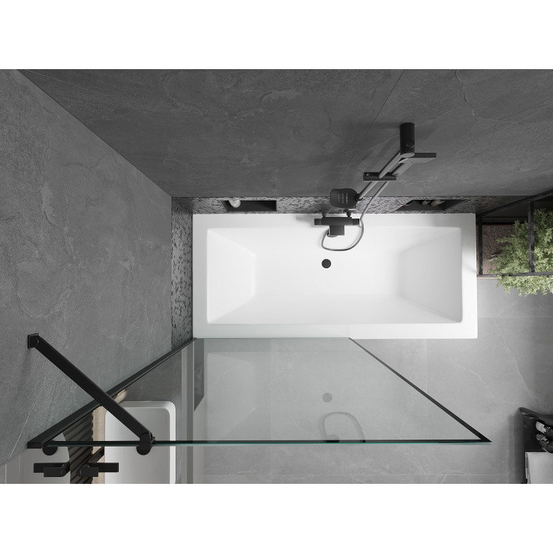Mexen Cube obdélníková vana 170 x 80 cm s krytem a jednokřídlou zástěnou 100 cm, černý vzor - 550517080X9510007070