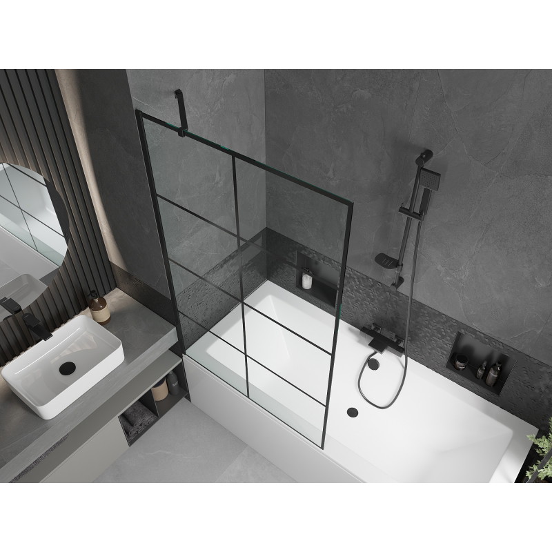 Mexen Cube obdélníková vana 170 x 80 cm s krytem a 1křídlovou zástěnou 100 cm, černý vzor - 550517080X9510007077