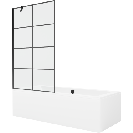 Mexen Cube obdélníková vana 170 x 80 cm s krytem a 1-křídlovou zástěnou 100 cm, černý vzor - 550517080X9510007077