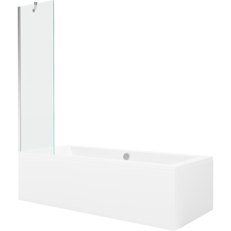 Mexen Cube obdélníková vana 180 x 80 cm s obložením a 1-křídlou zástěnou 50 cm, transparentní, chrom
