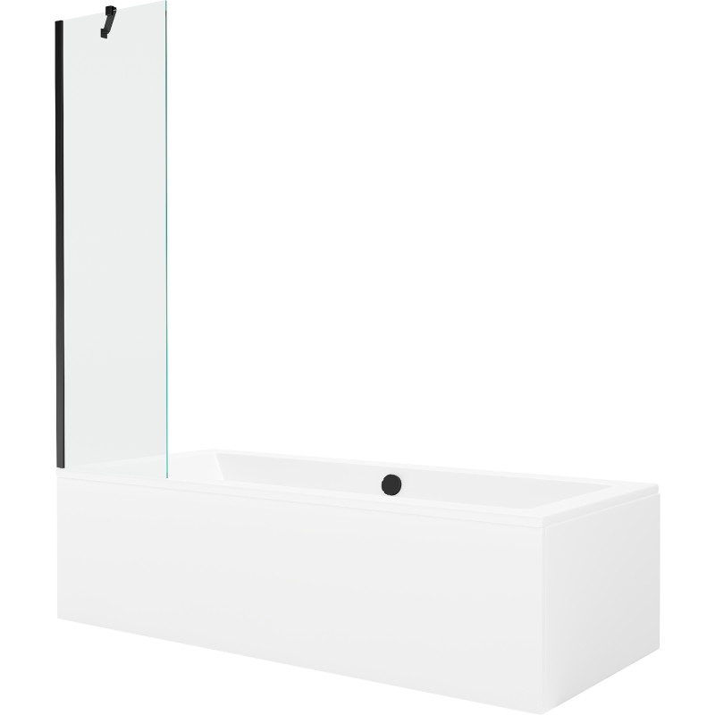 Mexen Cube obdélníková vana 180 x 80 cm s obložením a 1-křídlovou zástěnou 50 cm, transparentní, černá