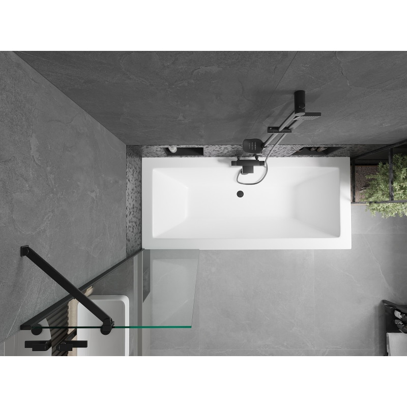 Mexen Cube obdélníková vana 180 x 80 cm s obložením a 1-křídlovou zástěnou 50 cm, transparentní, černá