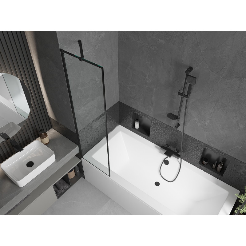 Mexen Cube obdélníková vana 180 x 80 cm s krytem a 1-křídlou zástěnou 50 cm, černý vzor - 550518080X9505007070