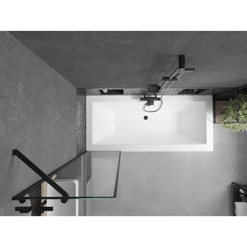 Mexen Cube obdélníková vana 180 x 80 cm s krytem a 1-křídlou zástěnou 50 cm, černý vzor - 550518080X9505007070