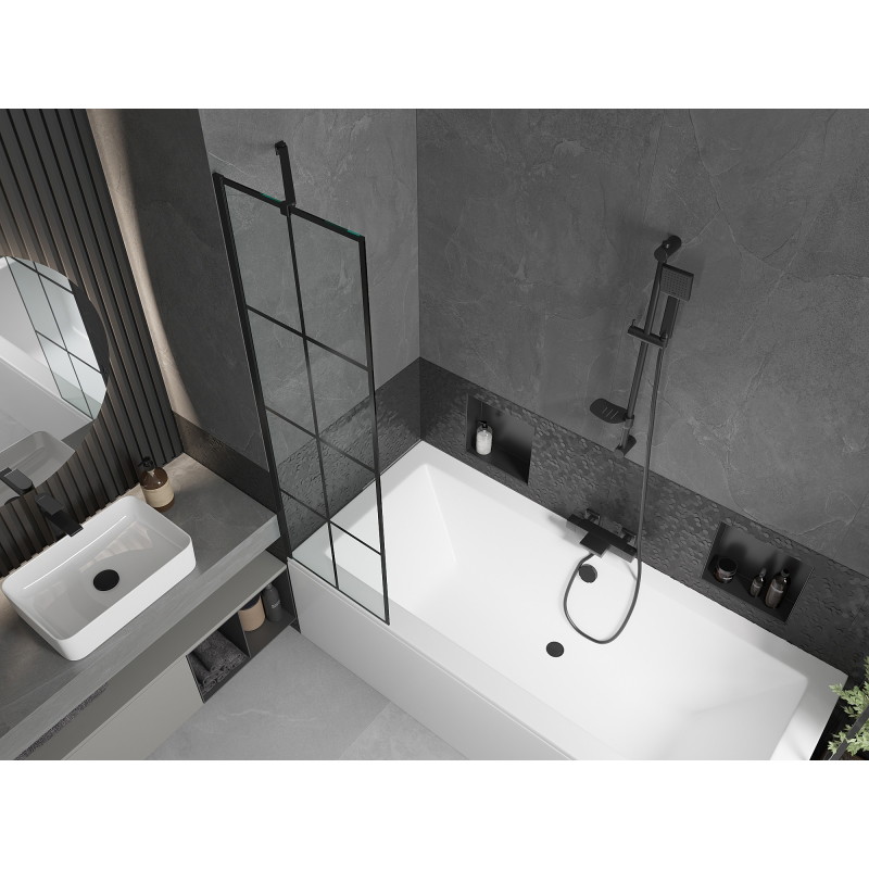 Mexen Cube obdélníková vana 180 x 80 cm s krytem a 1křídlovou zástěnou 50 cm, černý vzor - 550518080X9505007077