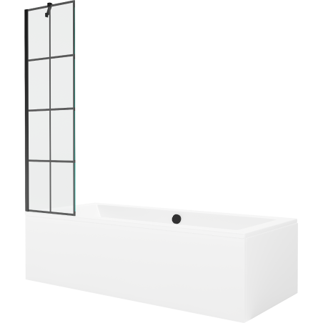 Mexen Cube obdélníková vana 180 x 80 cm s krytem a 1křídlovou zástěnou 50 cm, černý vzor - 550518080X9505007077