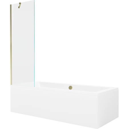 Mexen Cube obdélníková vana 180 x 80 cm s krytem a 1-křídlou zástěnou 60 cm, transparentní, zlatá