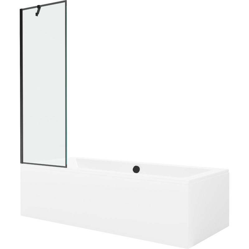 Mexen Cube obdélníková vana 180 x 80 cm s krytem a skládací zástěnou 60 cm, černý vzor - 550518080X9506007070