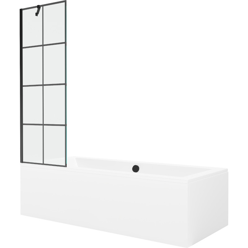 Mexen Cube obdélníková vana 180 x 80 cm s obložením a 1-křídlovou zástěnou 60 cm, černý vzor - 550518080X9506007077