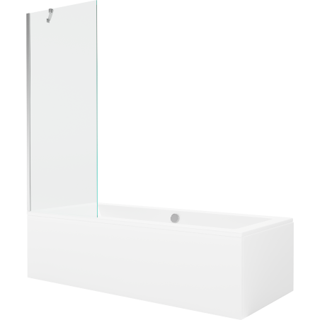 Mexen Cube obdélníková vana 180 x 80 cm s opláštěním a jednodílnou zástěnou 70 cm, transparentní, chrom