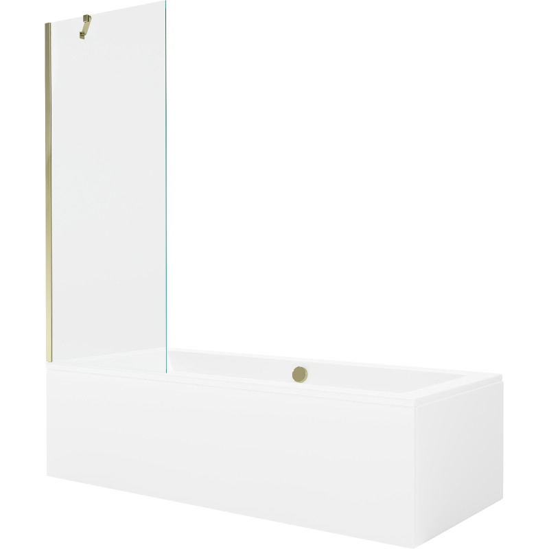 Mexen Cube obdélníková vana 180 x 80 cm s obkladem a jednokřídlou zástěnou 70 cm, transparentní, zlatá