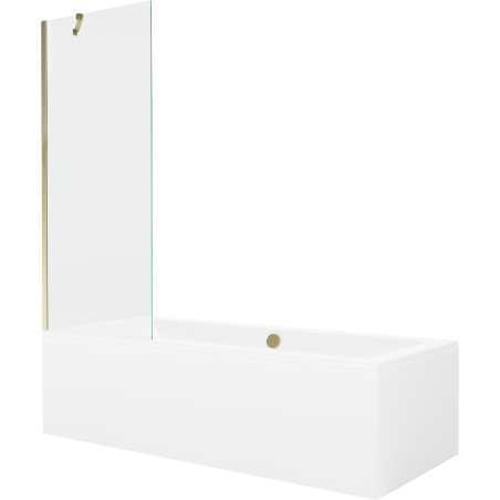 Mexen Cube obdélníková vana 180 x 80 cm s obkladem a jednokřídlou zástěnou 70 cm, transparentní, zlatá
