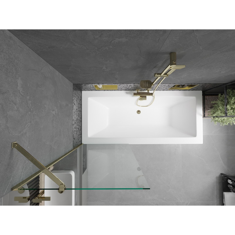 Mexen Cube obdélníková vana 180 x 80 cm s krytem a jedním křídlovým paravánem 70 cm, transparentní, zlatá