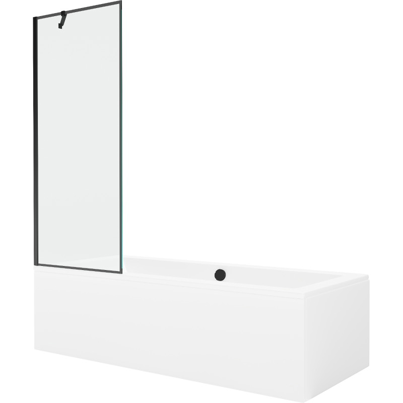 Mexen Cube obdélníková vana 180 x 80 cm s krytem a jednokřídlým zástěnou 70 cm, černý vzor - 550518080X9507007070