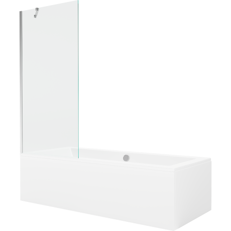Mexen Cube obdélníková vana 180 x 80 cm s krytem a jednokřídlou zástěnou 80 cm, transparentní, chrom