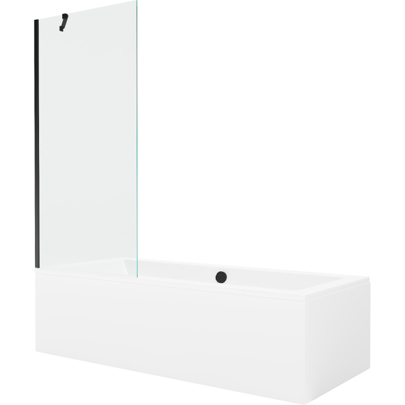 Mexen Cube obdélníková vana 180 x 80 cm s obkladem a 1křídlým zástěnou 80 cm, transparentní, černá