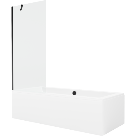 Mexen Cube obdélníková vana 180 x 80 cm s obkladem a 1-křídlovým paravanem 80 cm, transparentní, černá
